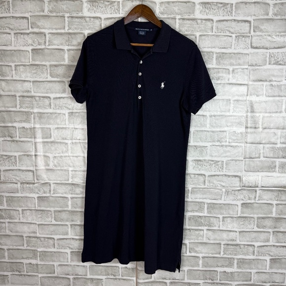 Ralph Lauren Sport Navy Blue Collared Midi Shirt Dress Womens XL ALL Cotton - Picture 1 of 8
